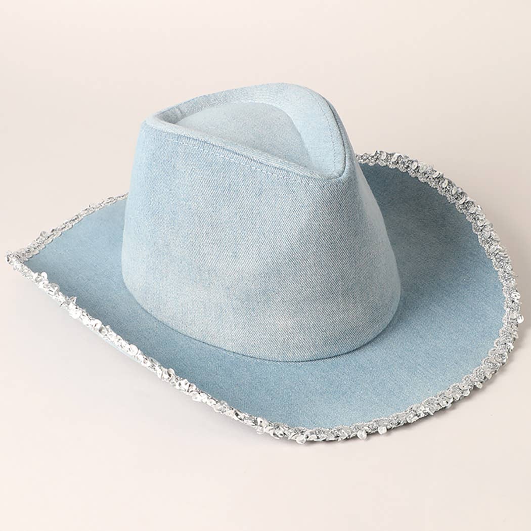 Blue Denim Sequin Edge Cowboy Hat