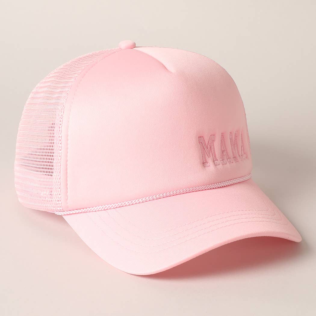 Mama Embroidered Foam Mesh Back Trucker Hat : Beige / ONE SIZE