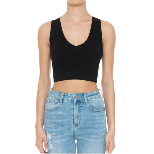 Ribbed Seamless Crop Tank: Black