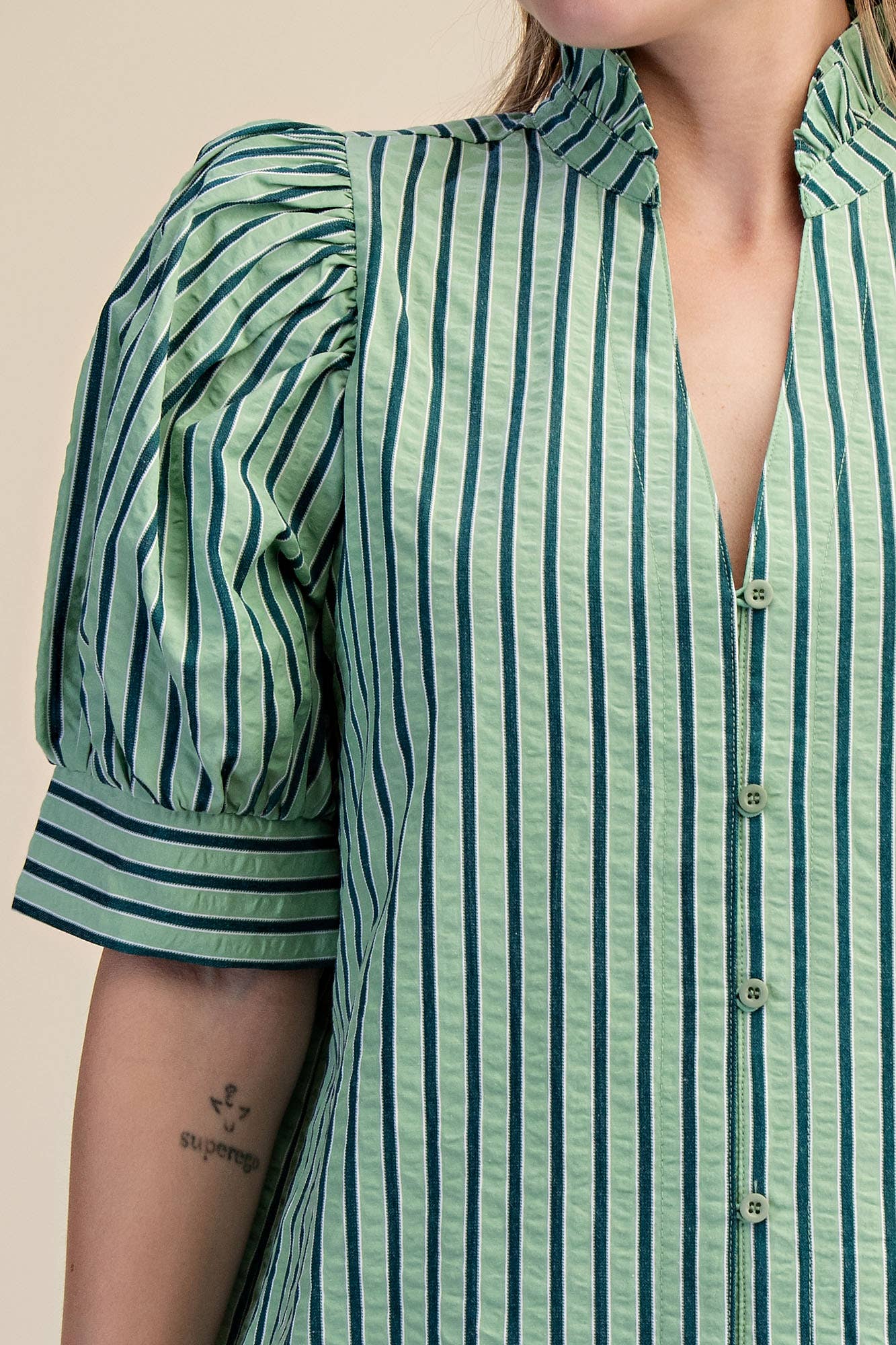 Green MagnoliaStripe Blouse