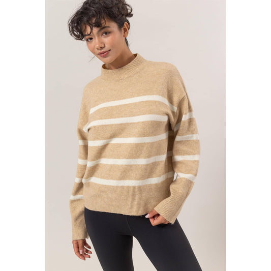 Allie Taupe Sweater w/Cream Stripe