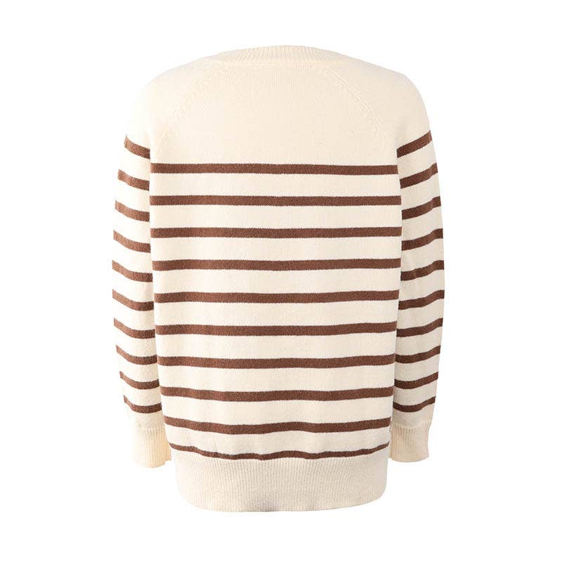 Quarter button up stripe sweater: Apricot