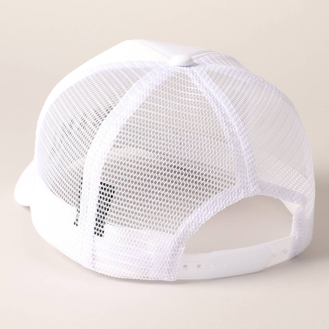 Mama Embroidered Foam Mesh Back Trucker Hat : Beige / ONE SIZE