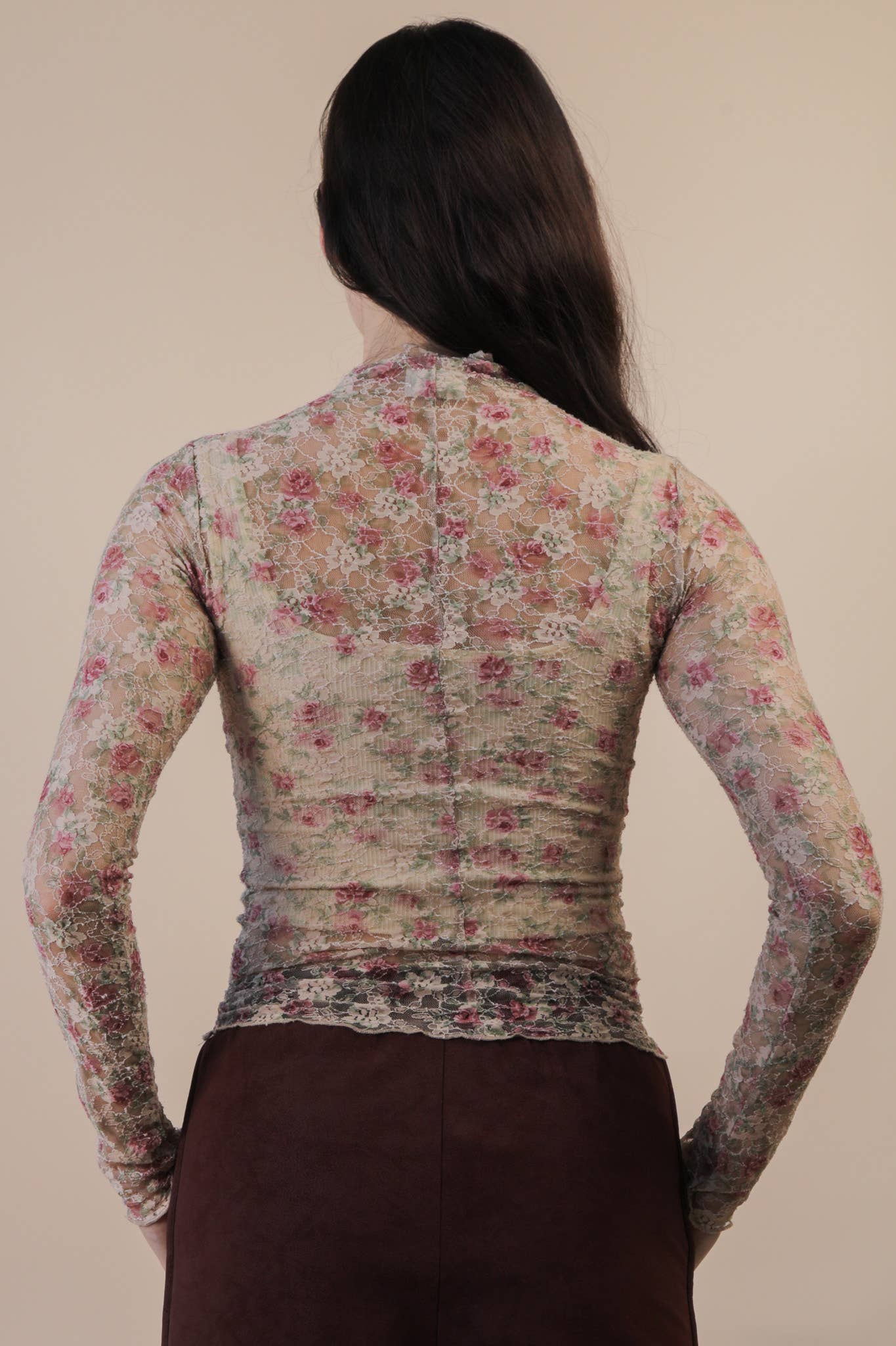 Beige Floral Lace Top