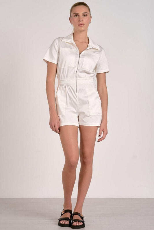 White Elan Zip-Up Romper