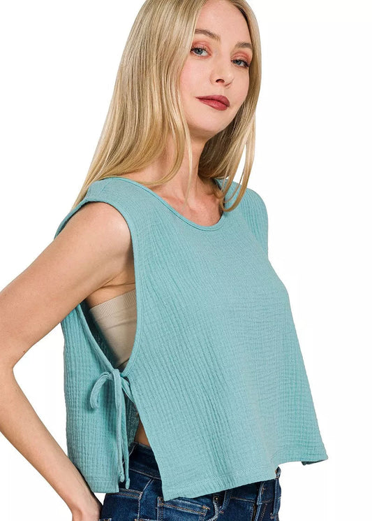 Side Tie Teal Top