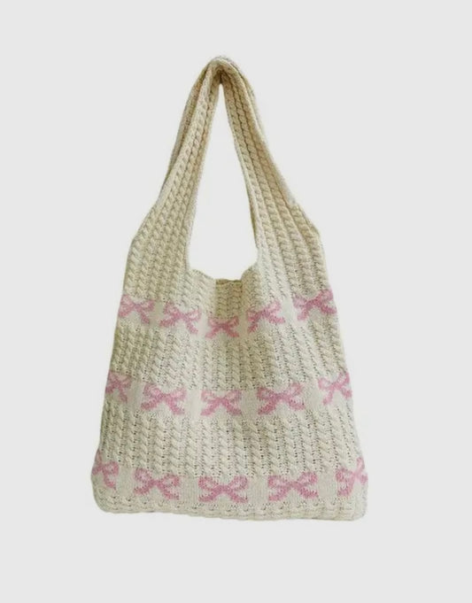 Pink Bow Crochet Bag