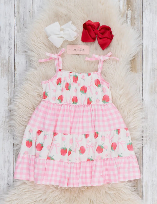 Strawberry Gingham Breeze Ruffle Dress