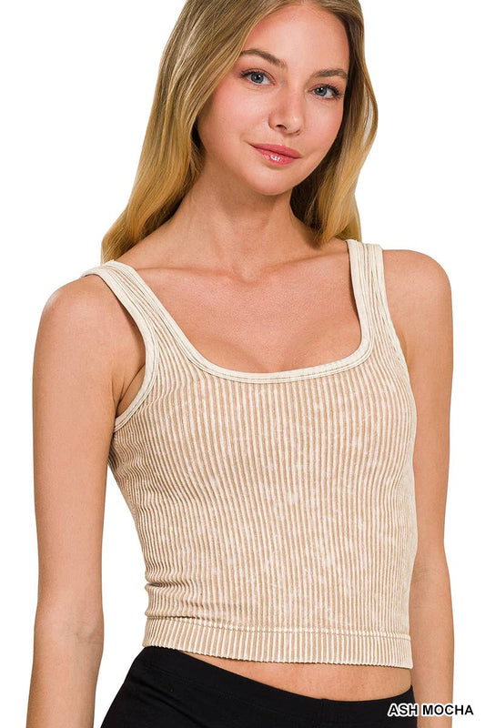Ash Mocha Washed Ribbed Tank (Padded)