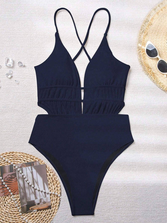Sailor's Navy Backless Swimsuit