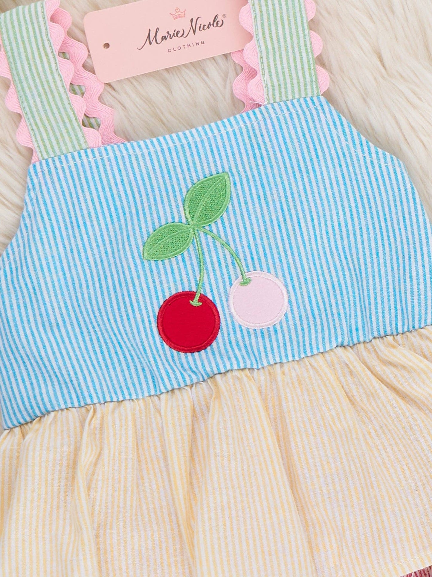 Summer Cherry Fun Embroidered Ruffle Bubble Romper