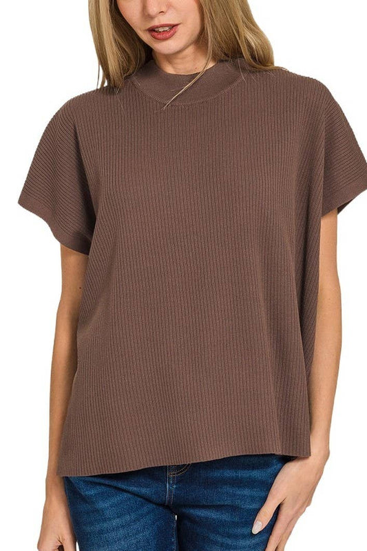 Brown Stella Short Sleeve Sweater