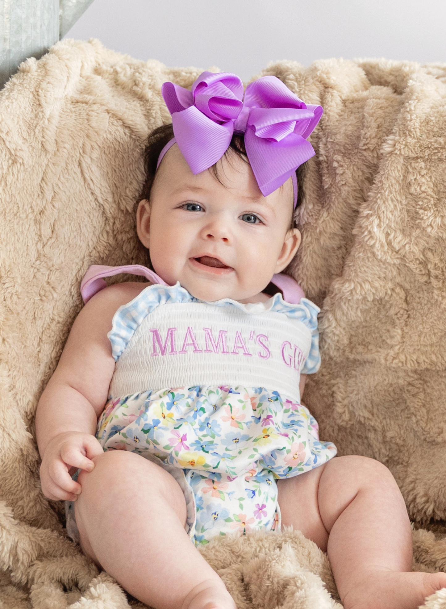 MAMA'S GIRL Petal Hem Smocked Ruffle Bubble Romper