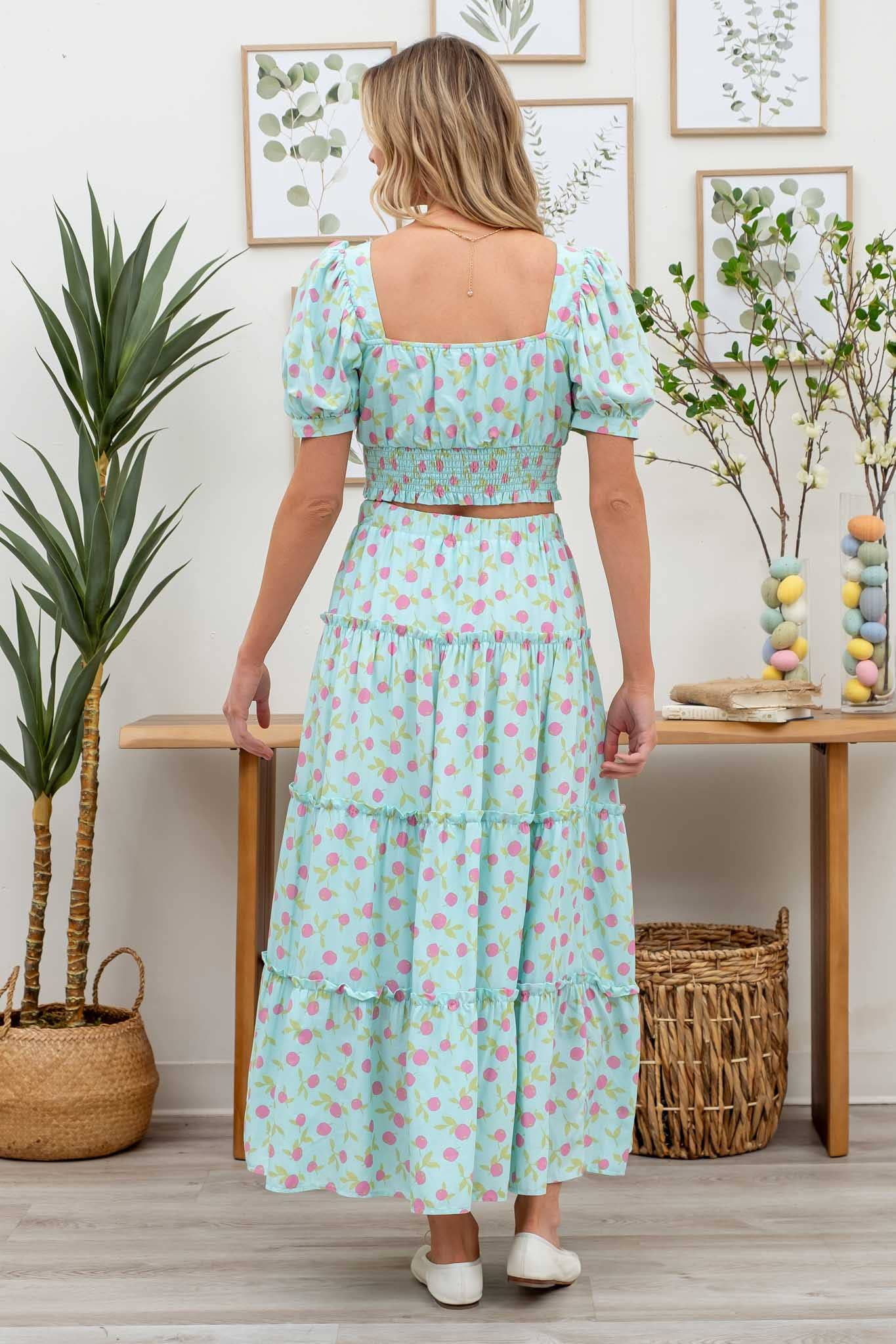 Summer Picnic Midi Skirt Set: MINT