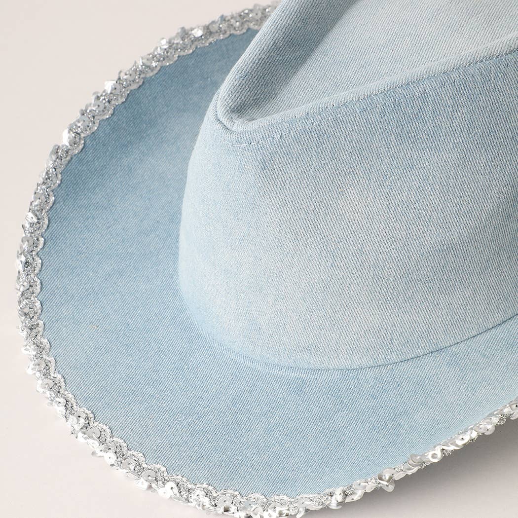 Blue Denim Sequin Edge Cowboy Hat