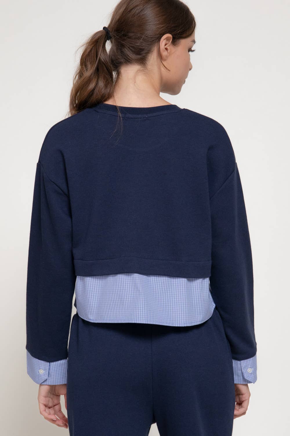Navy Check Panel Sweatshirt