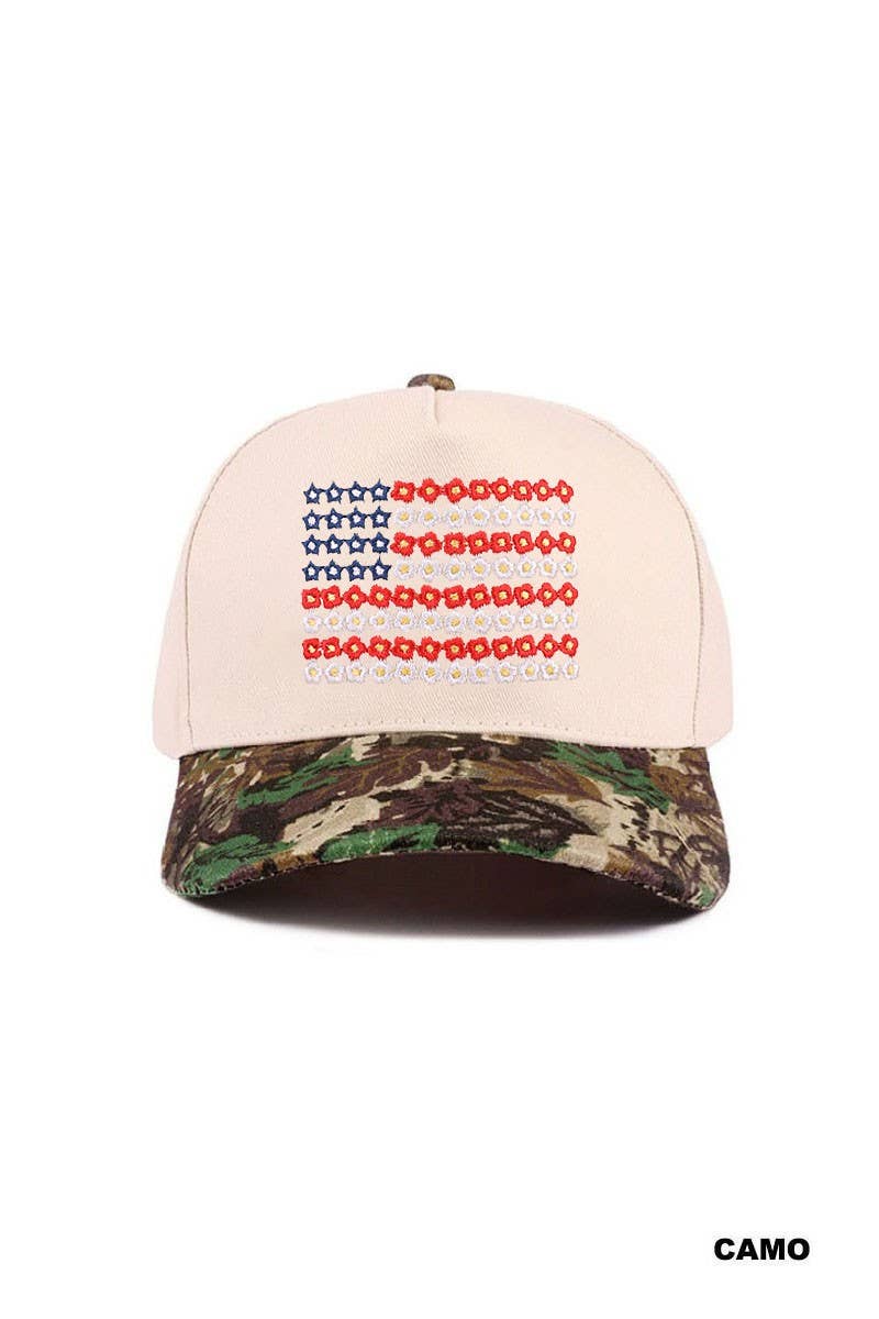 Star Floral American Flag Hat: CAMO