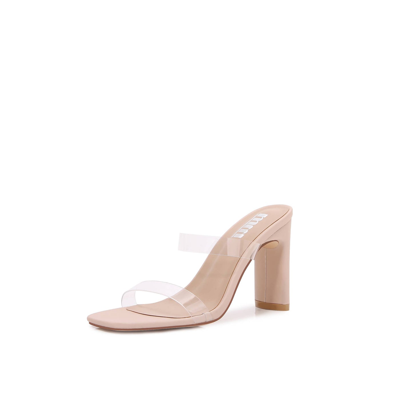 Clear Double Strap Square Open Toe Heels - Beige