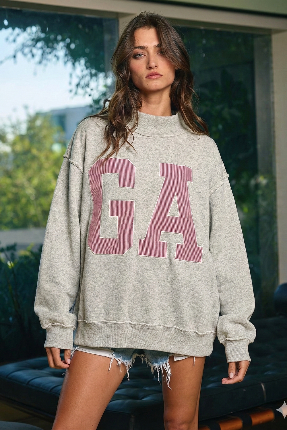 'GA' Embroidered Mockneck