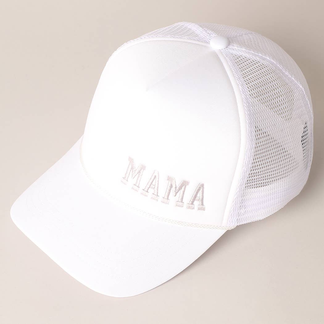 Mama Embroidered Foam Mesh Back Trucker Hat : Beige / ONE SIZE