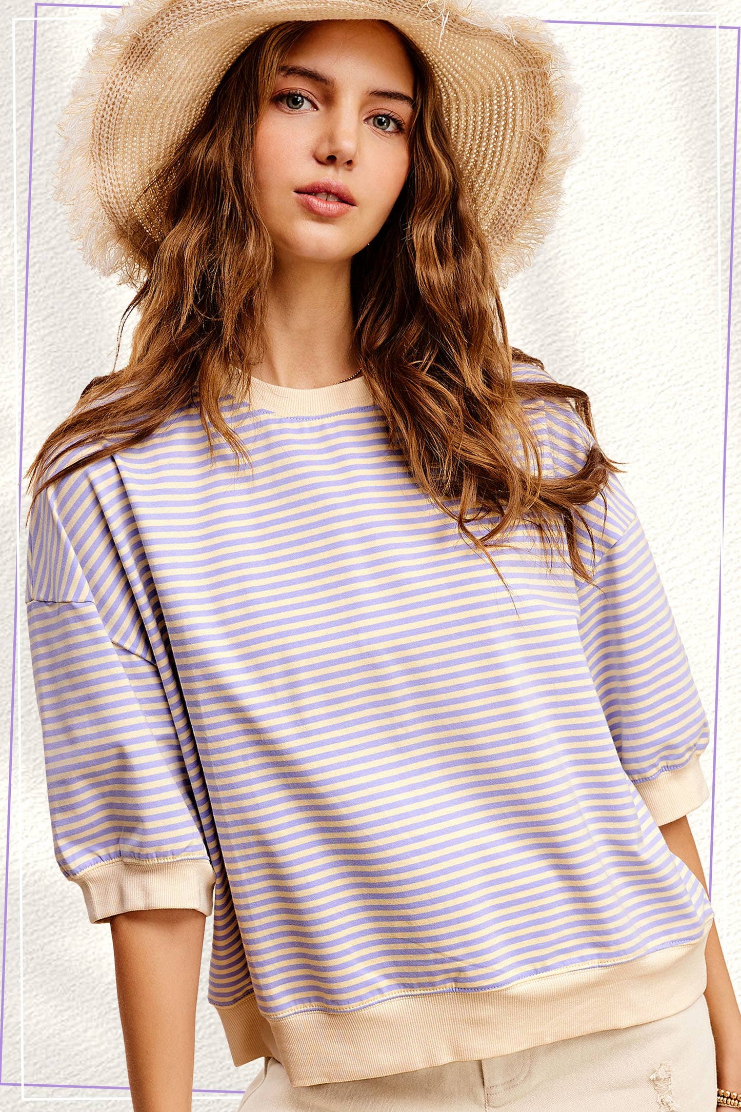 Lavender Striped Short Sleeve Crew