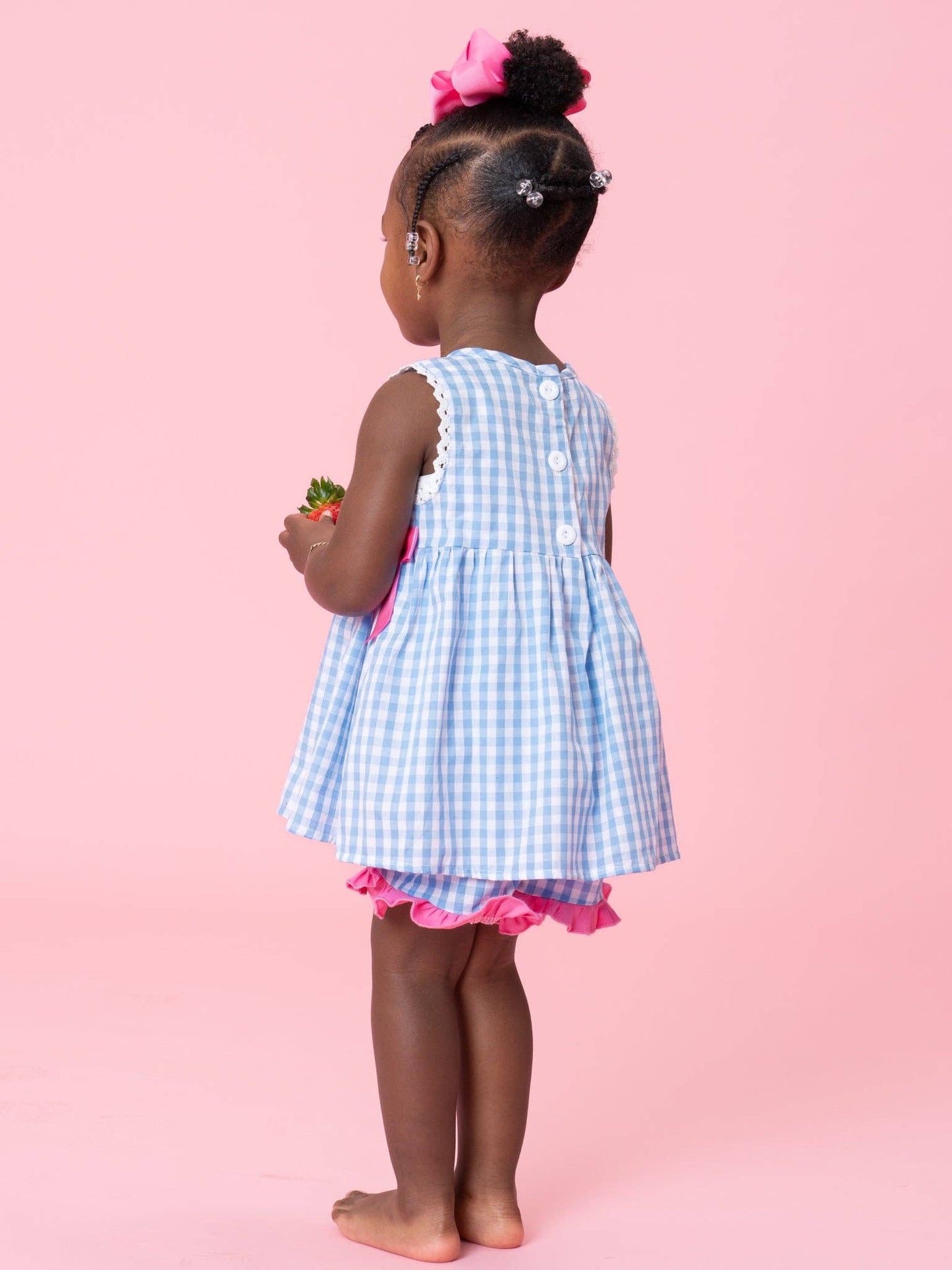Gingham Embroidered Strawberry Ruffle Outfit