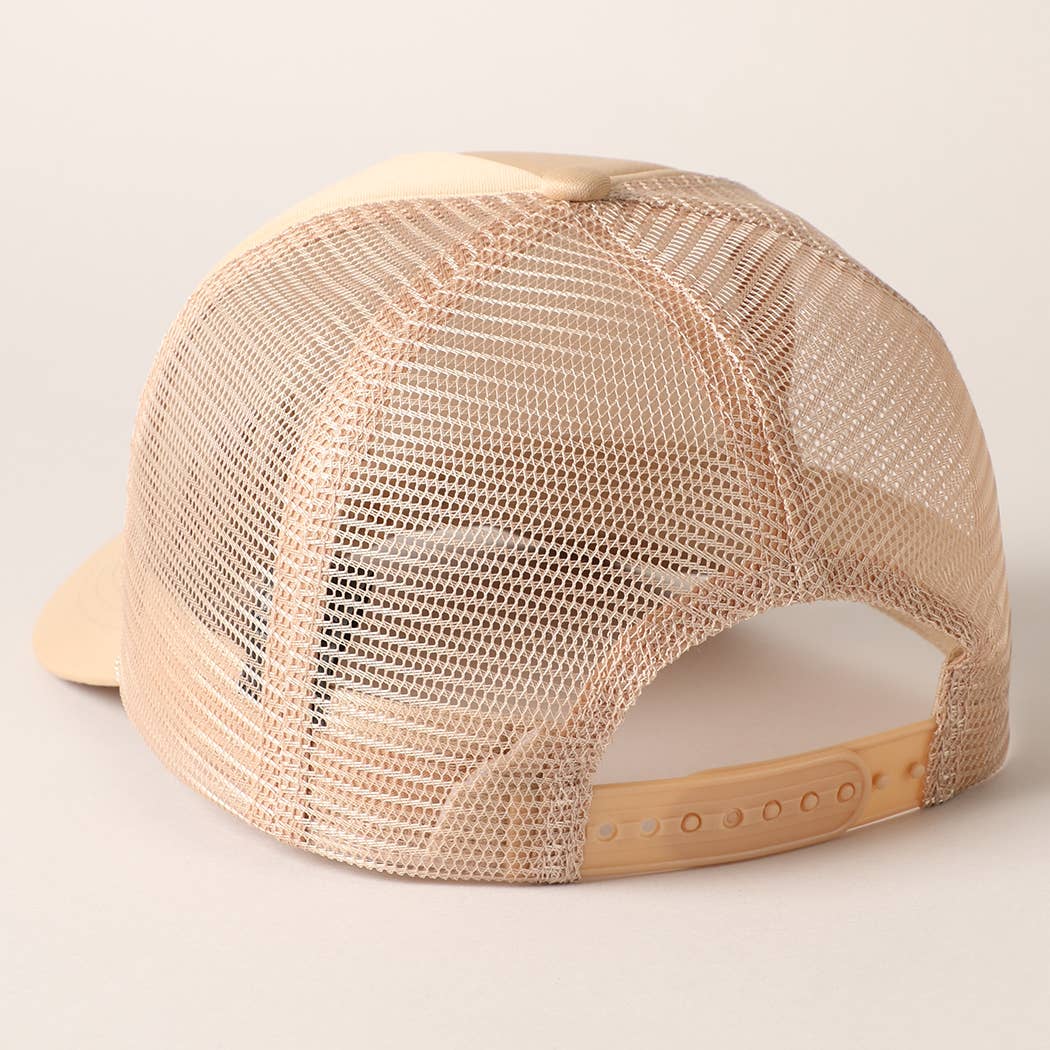 Mama Embroidered Foam Mesh Back Trucker Hat : Beige / ONE SIZE