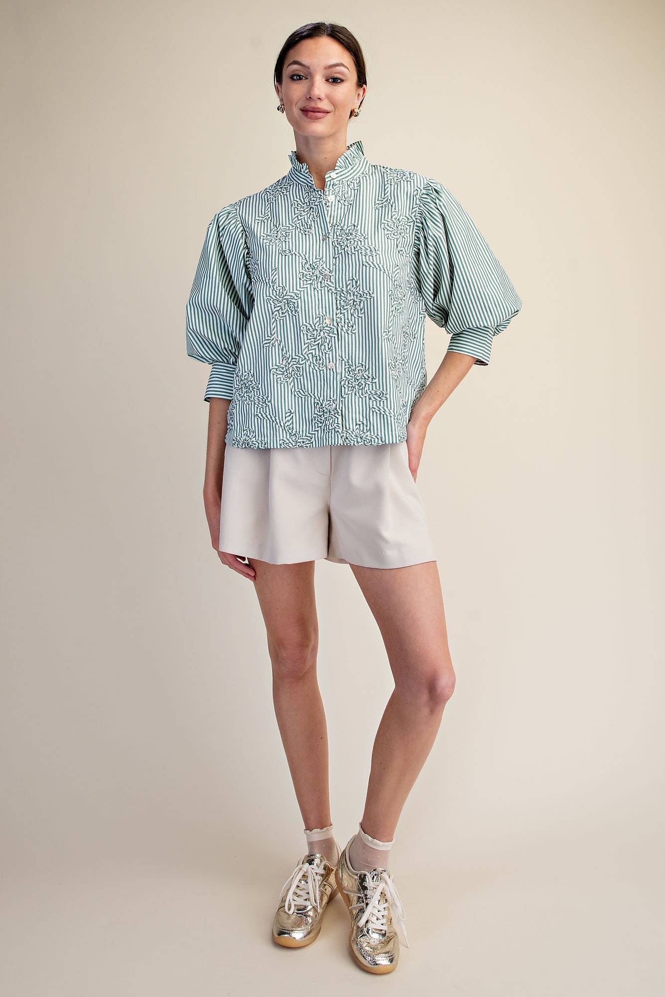 Savannah Green Stripe Blouse