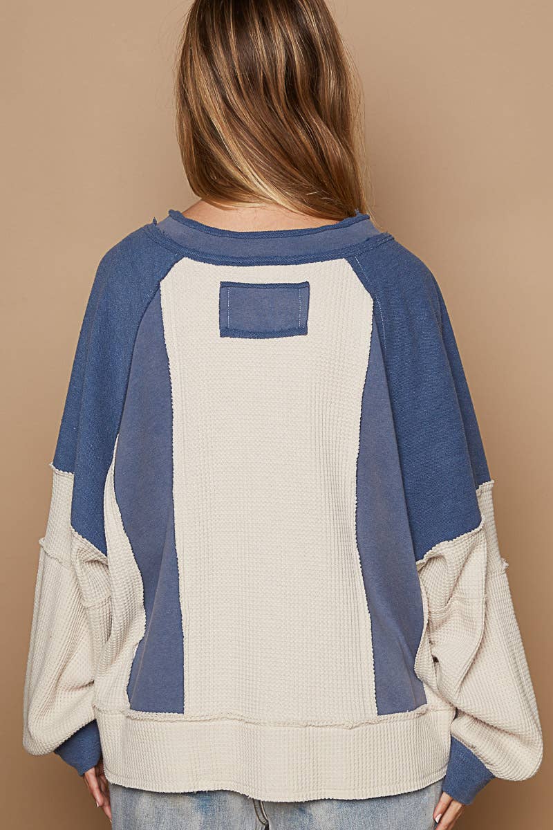 Blissful Navy Ivory Long Sleeve Top