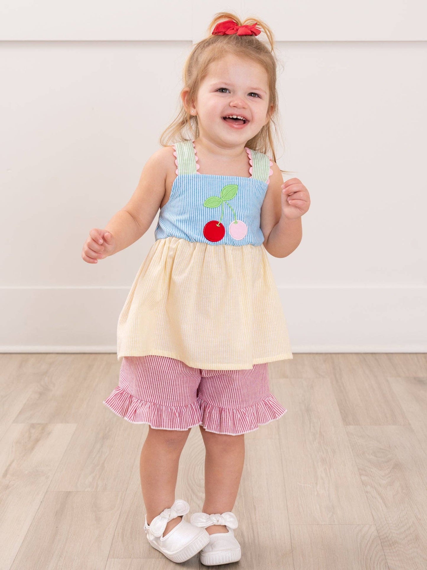 Summer Cherry Fun Embroidered Ruffle Outfit