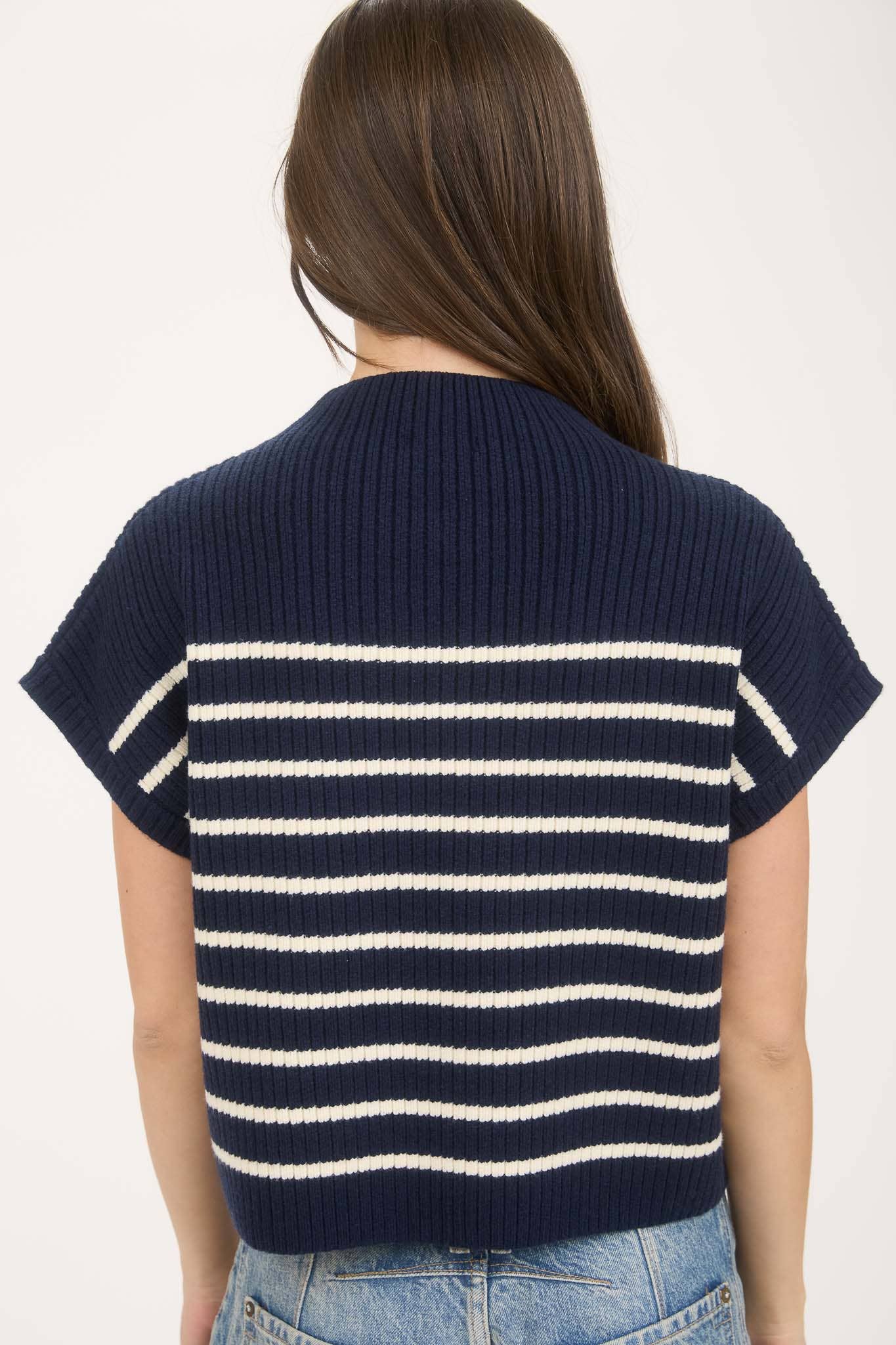 Navy Stripe Short Sleeve Sweater