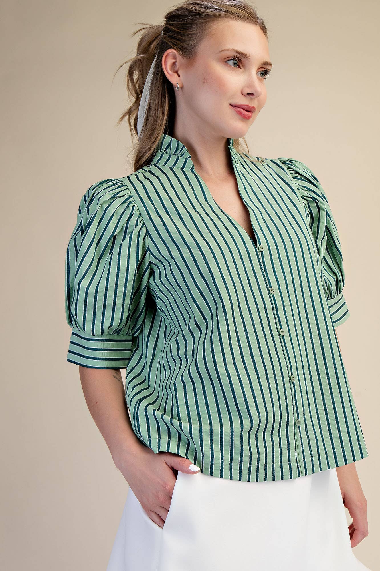 Green MagnoliaStripe Blouse
