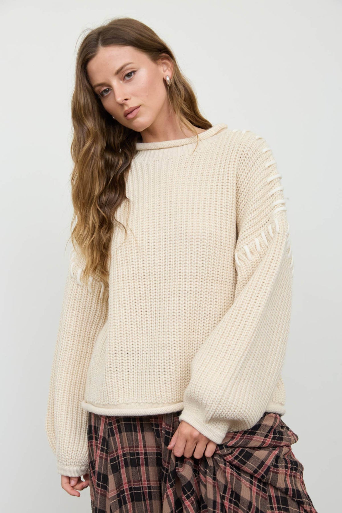 Stitch Detail Cream Sweater