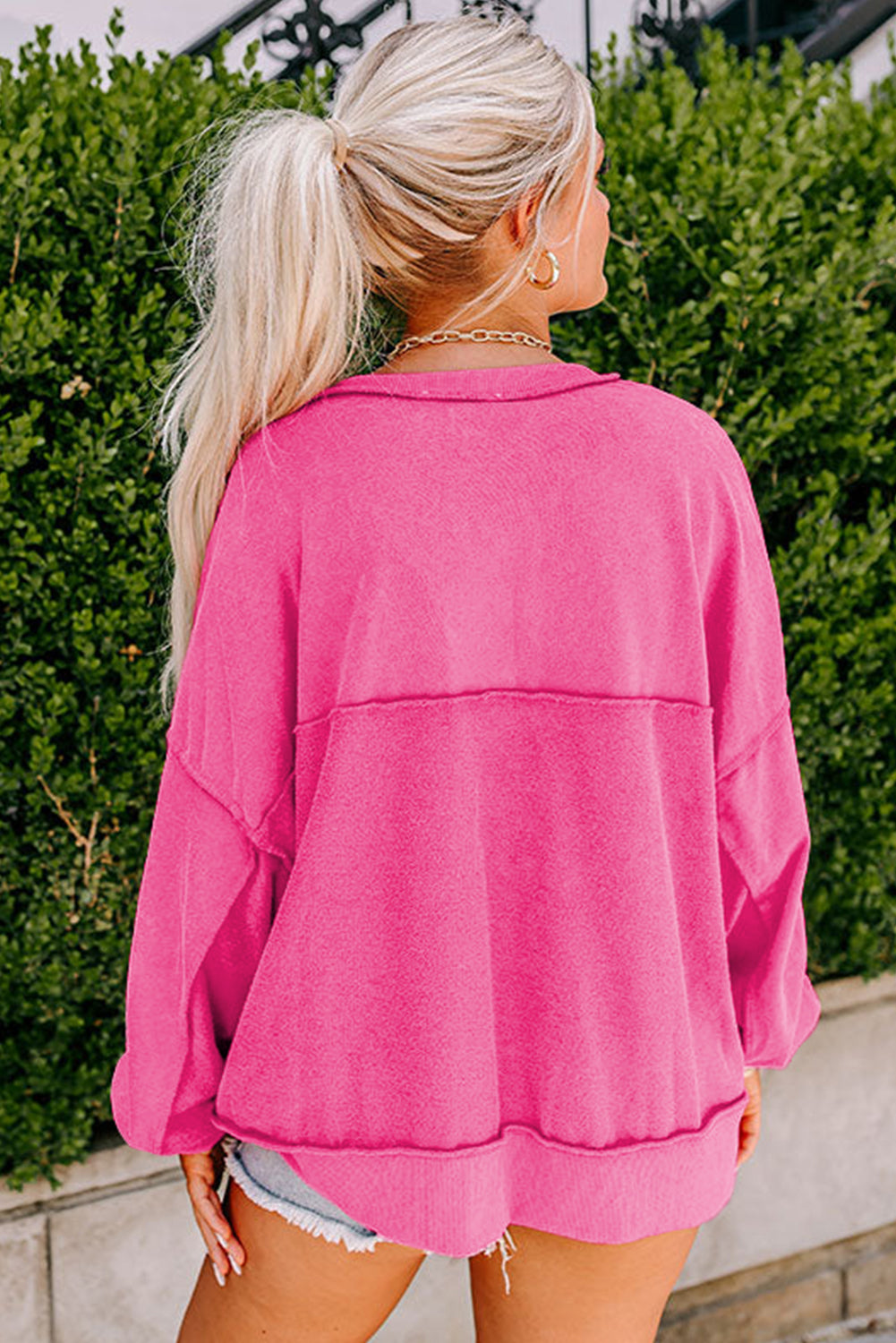 Dark Pink Henley Sweatshirt