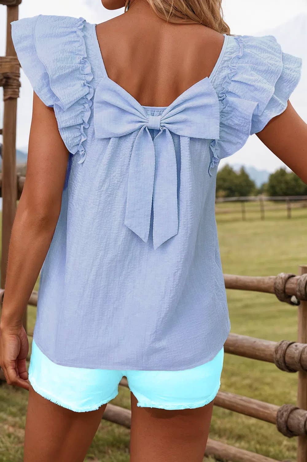 Blue Stripe Bow Back Top