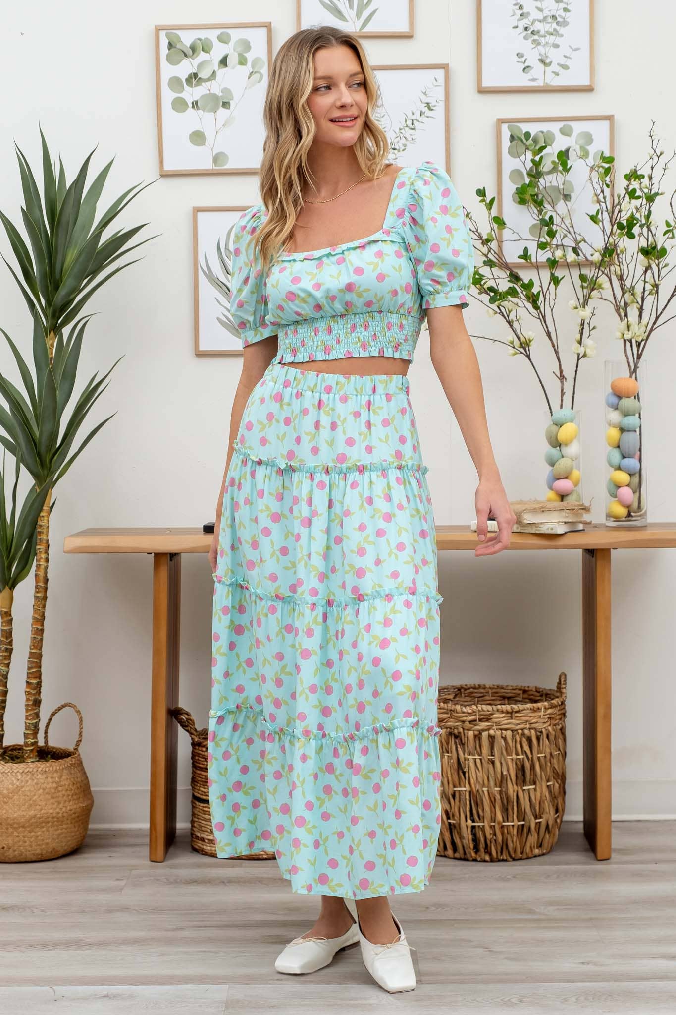 Summer Picnic Midi Skirt Set: MINT