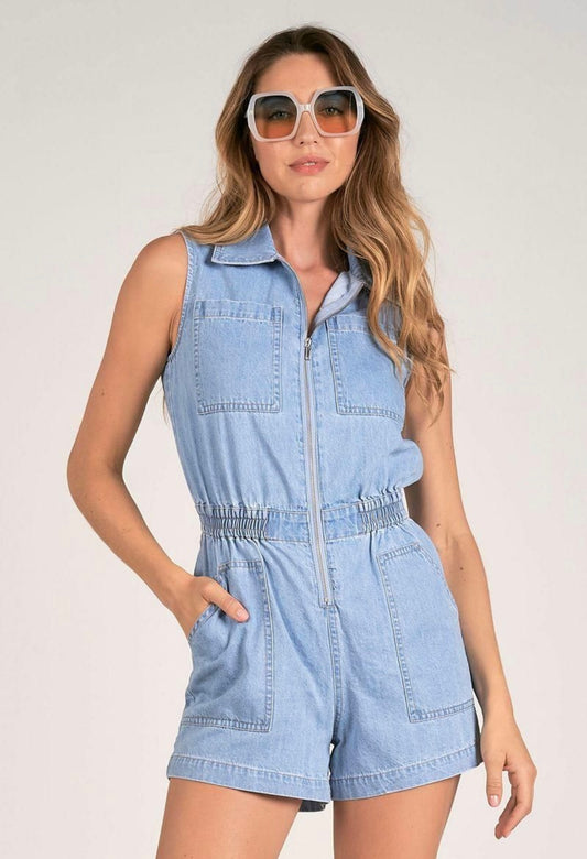 Denim Elan Zip-Up Romper