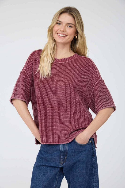Burgundy Short Sleeve Sweater