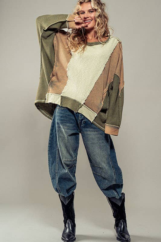 Olive Oversized Textured Top