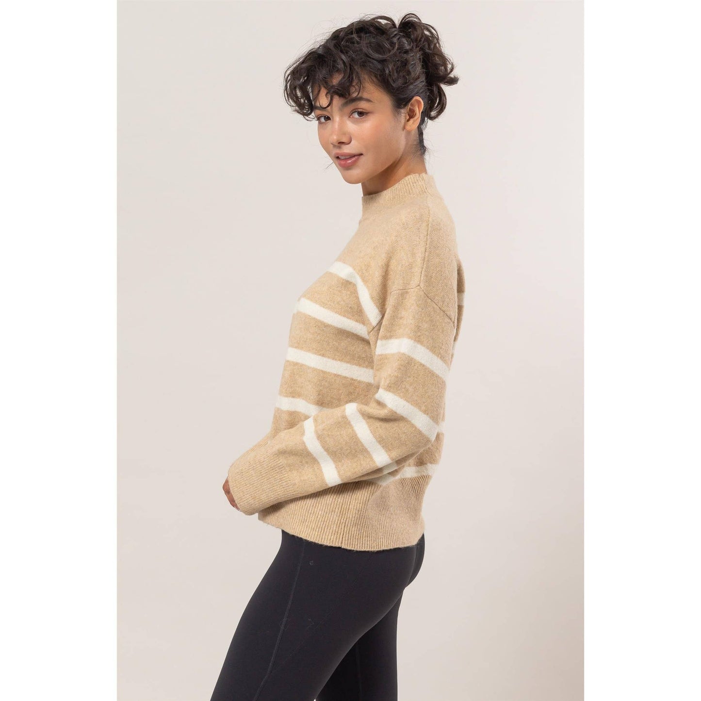 Allie Taupe Sweater w/Cream Stripe