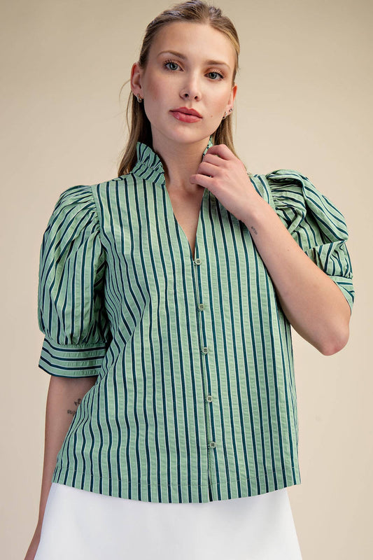 Green MagnoliaStripe Blouse