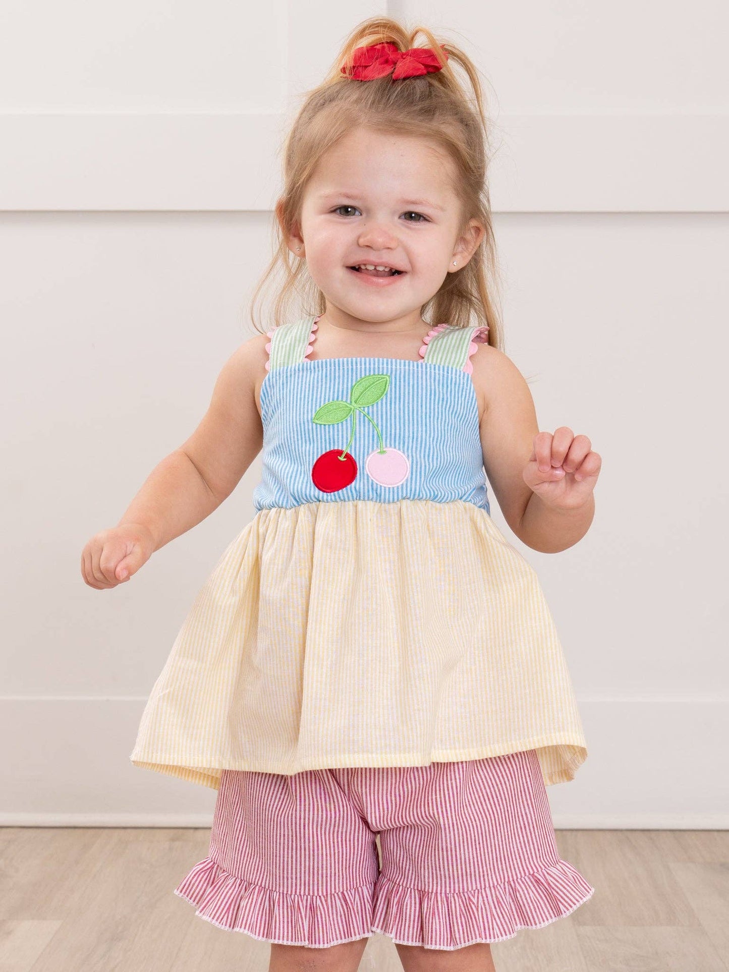 Summer Cherry Fun Embroidered Ruffle Outfit