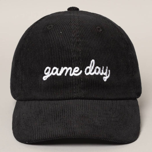 Game Day Embroidered Corduroy Cap: Black / ONE SIZE