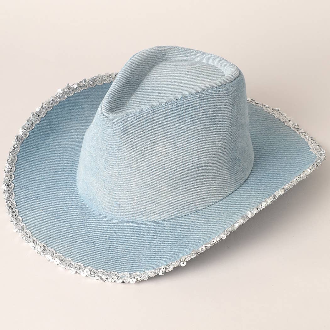 Blue Denim Sequin Edge Cowboy Hat