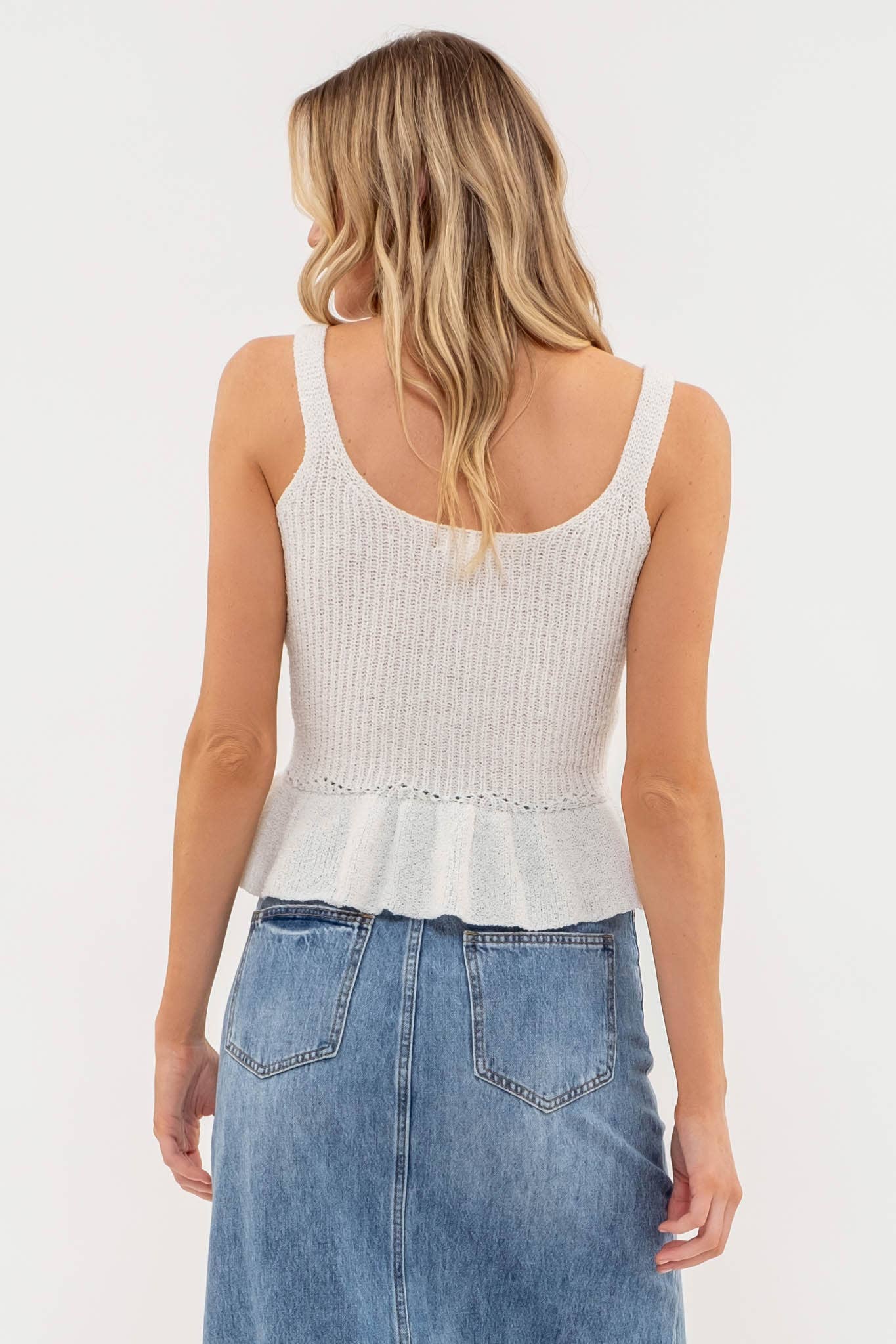 Ruffled Cream Sweater Tank