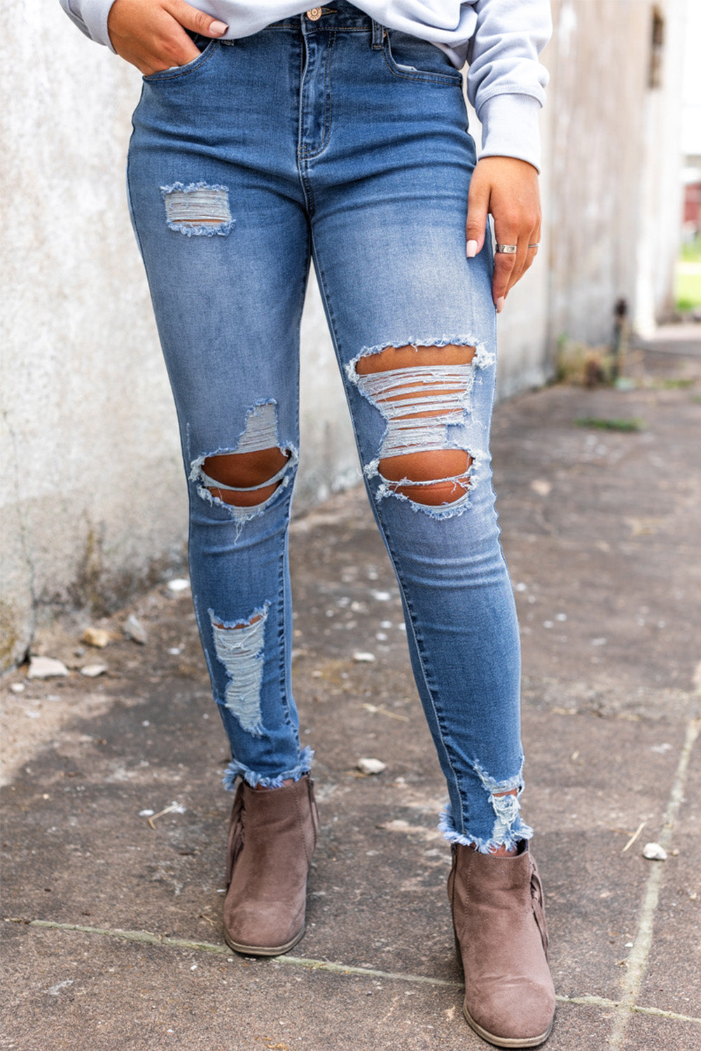 Distressed High Waist Skinny Jean Frayed Bottom