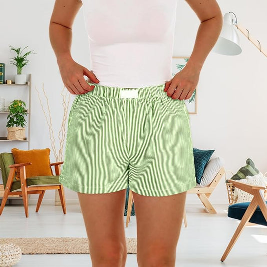 Boxie Babe Green Stripe Shorts