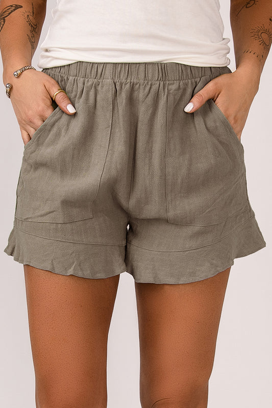 Khaki Ruffle Bottom Shorts
