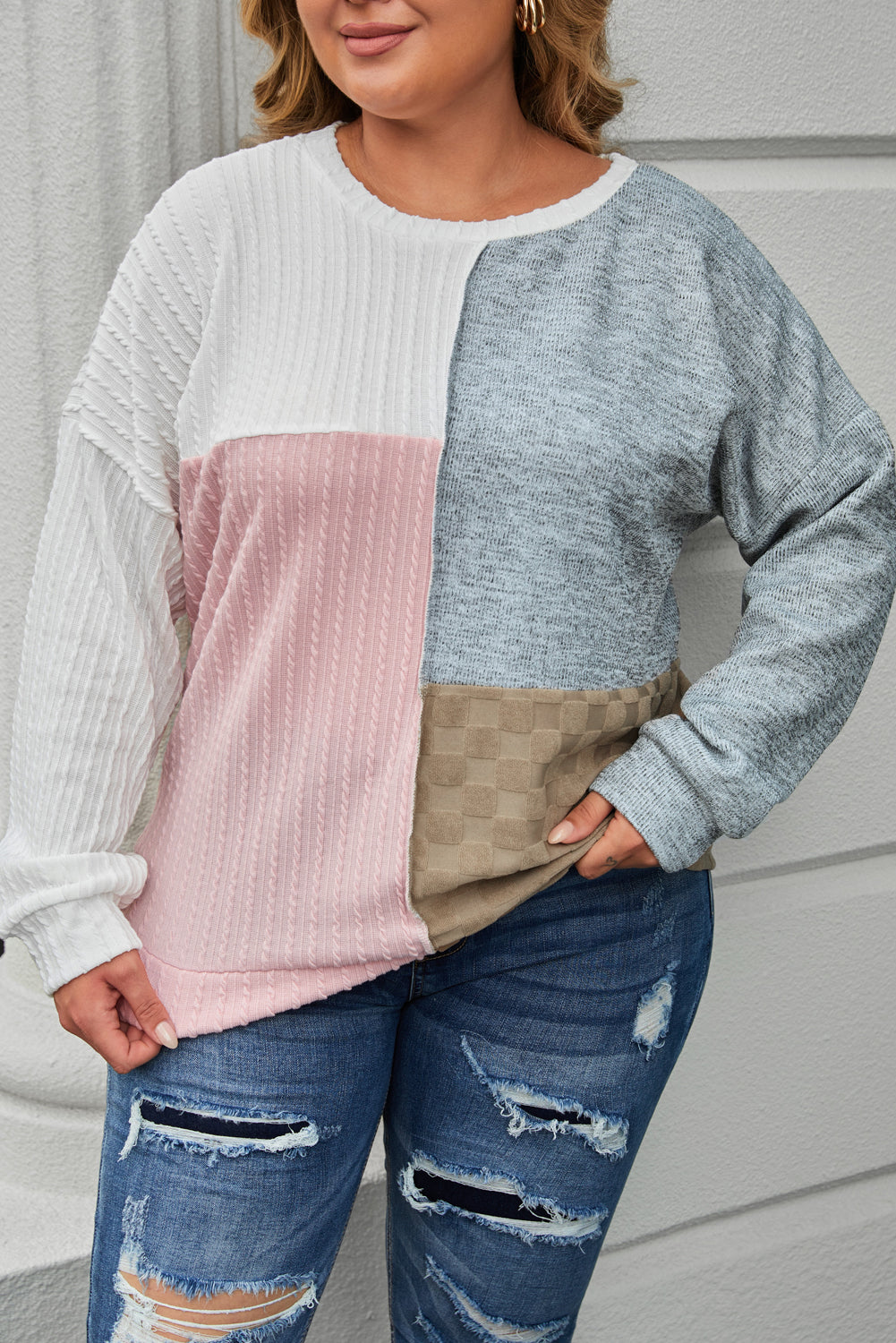 PLUS SIZE Multicolor Long Sleeve Knit Top