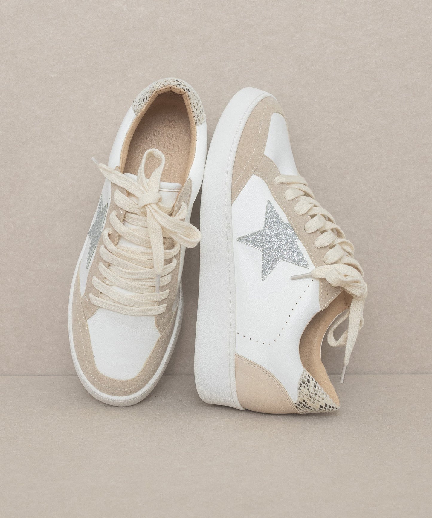 White/Warm Taupe Star Design Sneaker